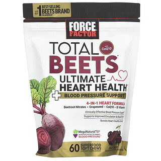 Force Factor, Total Beets®，含輔酶 Q10，高階心臟健康，黑櫻桃味，60 片 Superfood 軟咀嚼片