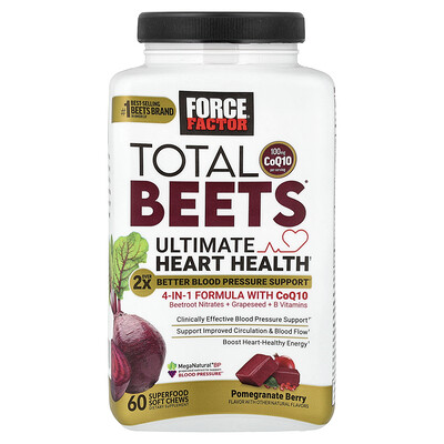 Product Image for Force Factor, Total Beets With CoQ10, Ultimate Heart Health, Pomegranate Berry, 60 Superfood Soft Chews