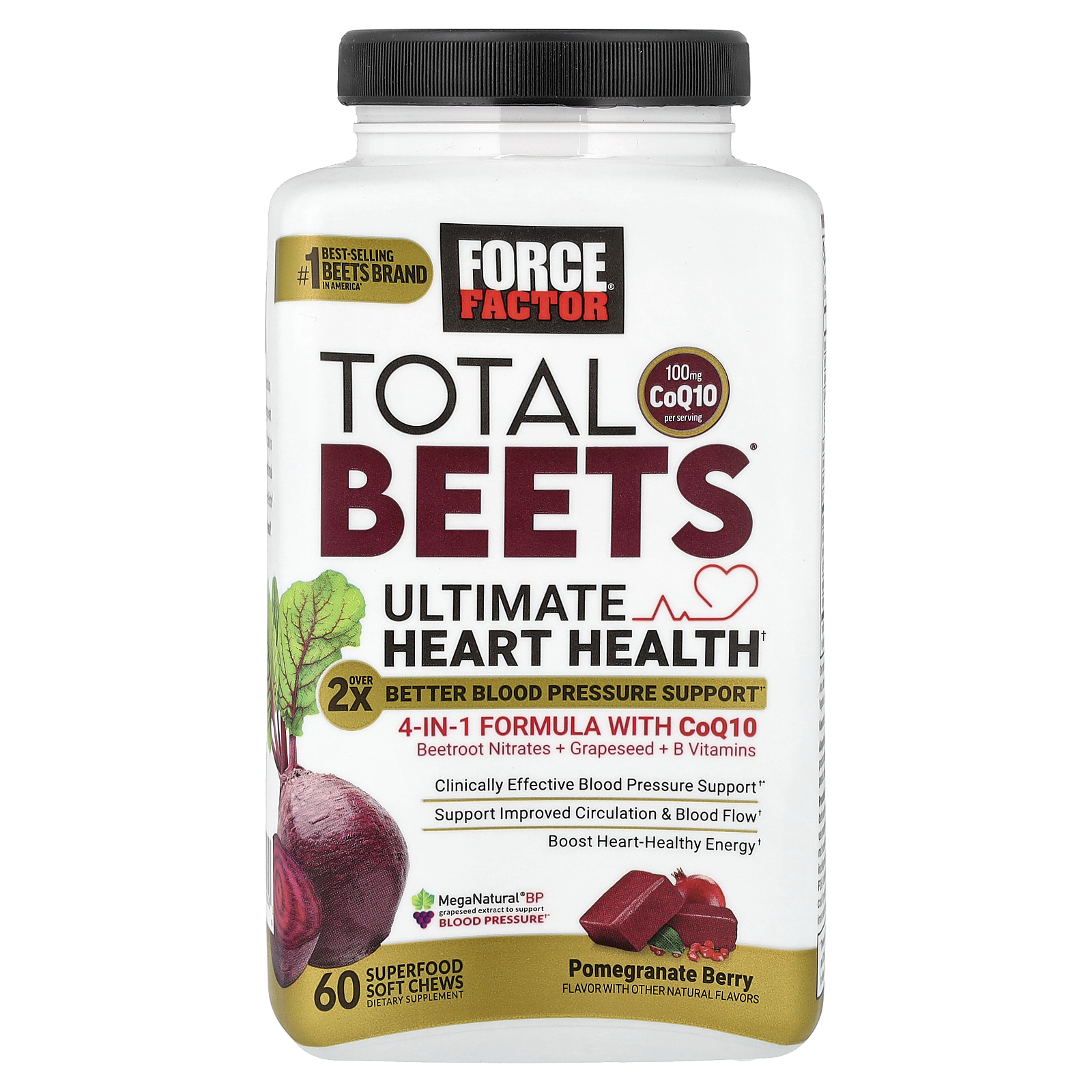 Force Factor (포스팩터), Total Bees® CoQ10 함유, 최고의 심장 건강 증진, 석류 베리 맛, 슈퍼 푸드 소프트츄 60개