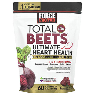 Force Factor‏, Total Beets® مع مساعد الإنزيم Q10 والرمان والتوت و 60 قطعة طرية قابلة للمضغ من الأغذية فائقة القيمة الغذائية