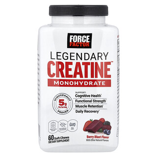 Force Factor, Legendary Creatine™ монохидрат, горски плодове, 60 меки дъвчащи таблетки (2,5 g на дъвчене)