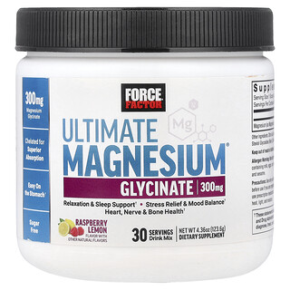 Force Factor, Ultimate Magnesium®（アルティメット マグネシウム）グリシン酸ドリンクミックス、ラズベリーレモン、123.6g