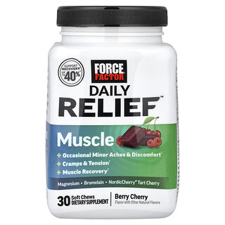 Force Factor, Daily Relief™，肌肉幫助，漿果櫻桃味，30 粒軟咀嚼片