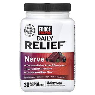 Force Factor, Daily Relief™，神經幫助，藍莓巴西莓味，30 粒軟咀嚼片