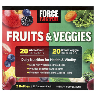 Force Factor, Buah-buahan dan Sayur-sayuran, 2 Botol, 90 Kapsul Setiap Satu