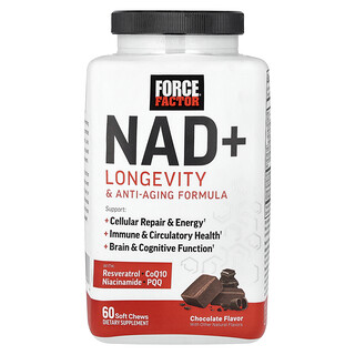 Force Factor, NAD + Fórmula antiedad y para favorecer la longevidad, Chocolate, 60 comprimidos masticables blandos