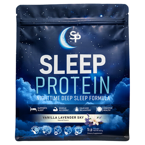 Sleep Protein, Nighttime Deep Sleep Formula Protein Powder, Melatonin-Free, Vanilla Lavender Sky, 1 lb (453 g)