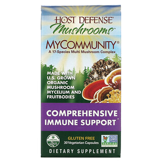 Fungi Perfecti, Mushrooms, MyCommunity, Comprehensive Immune Support, 30 Vegetarian Capsules