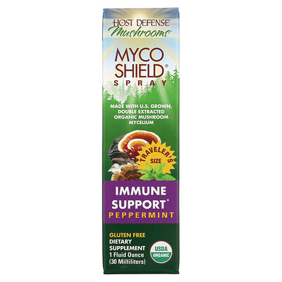 Fungi Perfecti, Host Defense Mushrooms, Myco Shield Spray, Immune Support, Peppermint, 1 fl oz (30 ml)