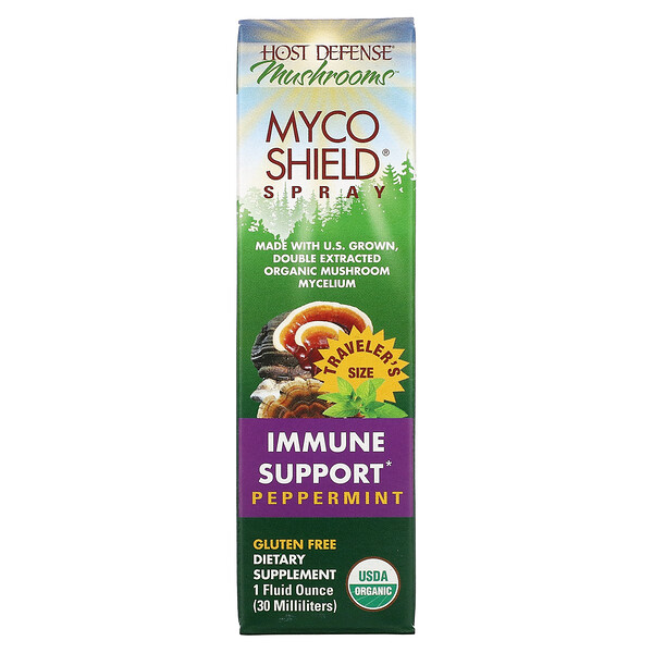 Fungi Perfecti‏, Mushrooms,  Myco Shield Spray, Immune Support Peppermint, 1 fl oz (30 ml)