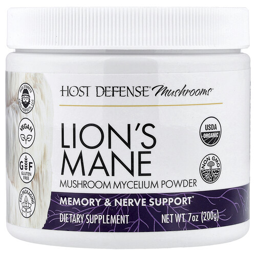 Host Defense Lion's Mane Powder - Brain Health Support Supplement - Mushroom Supplement to Support Focus & Memory Function - Immune & Nervous System S