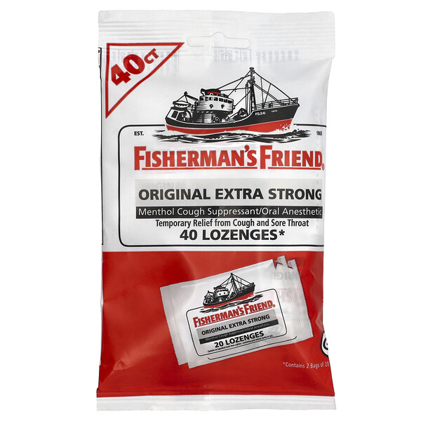 Fisherman's Friend Menthol Cough Suppressant/ Oral Anesthetic Lozenges, Original Extra Strong, 40 Lozenges