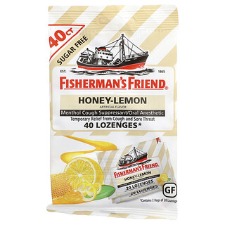 Fisherman's Friend, 薄荷醇咳嗽缓解锭剂，无糖，蜂蜜柠檬，40 粒锭剂