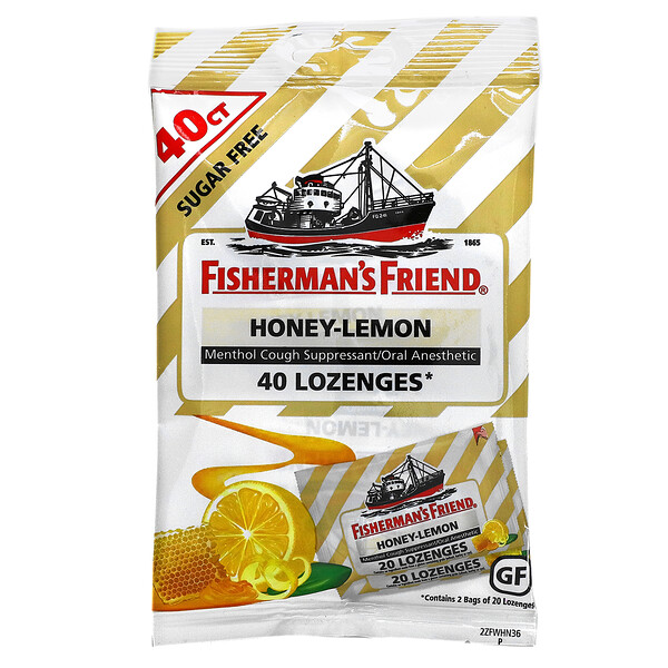 Fisherman's Friend‏, Menthol Cough Suppressant Lozenges, Sugar Free, Honey-Lemon, 40 Lozenges