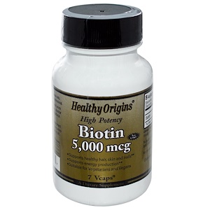 Special, Healthy Origins, биотин, высокая эффективность, 5000 мкг, 7 растительных капсул