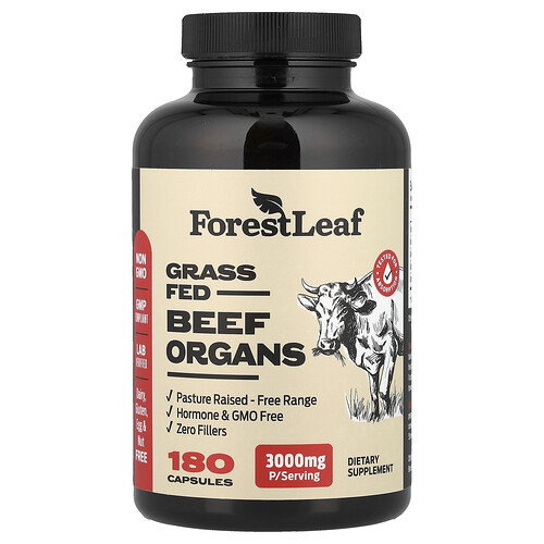 Forest Leaf, Grass Fed Beef Organs, Organe von grasgefütterten Rindern, 180 Kapseln