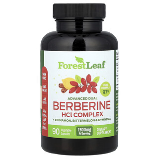 Forest Leaf, Geavanceerd Dual Berberine HCl Complex + Kaneel, Bittermeloen & Gymnema, 90 plantaardige capsules