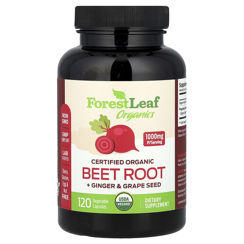 Forest Leaf Certified Organic Beet Root + Ginger & Grape Seed, 120 Vegetable Capsules
