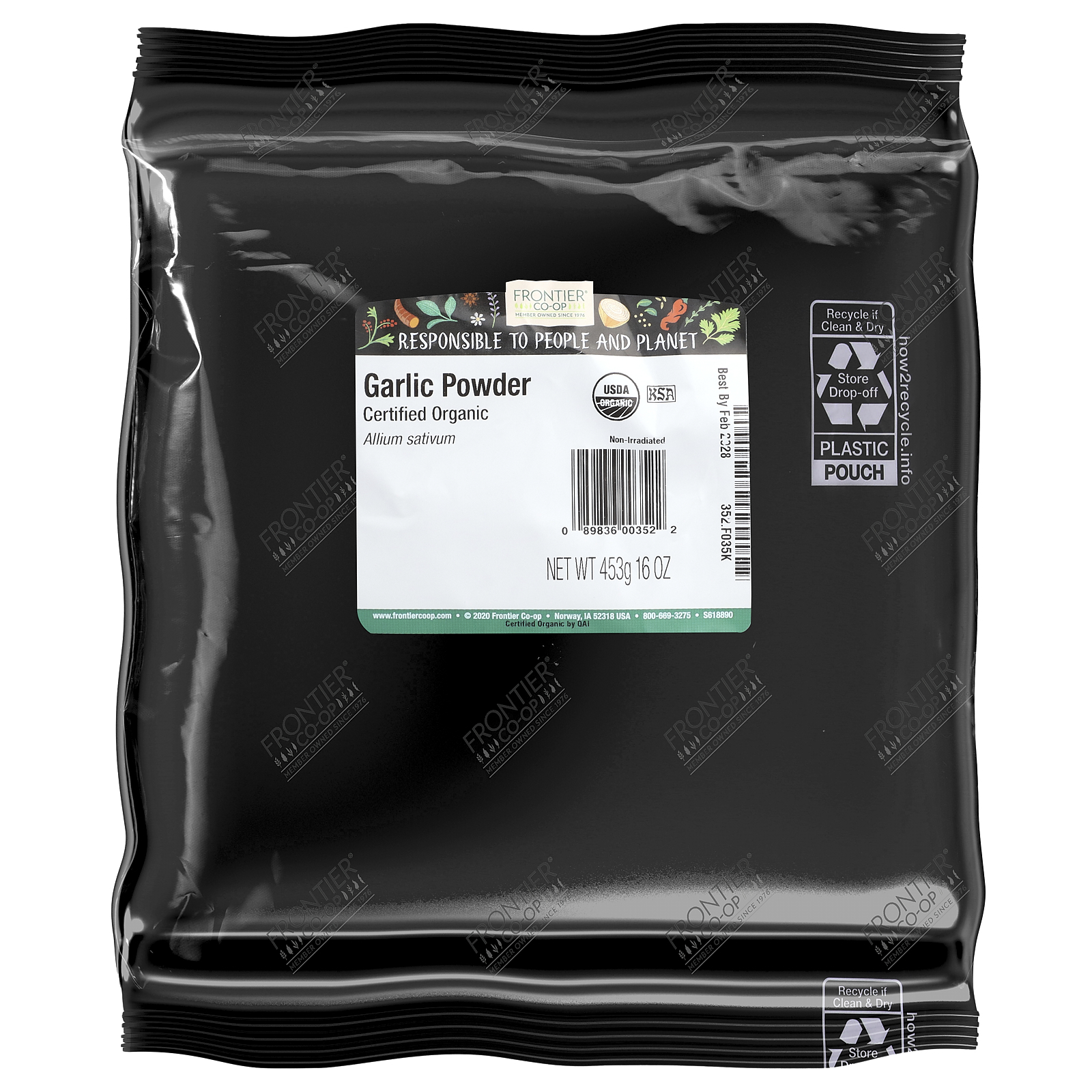 Frontier Natural Products Organic Powdered Garlic 16 oz 453 g Kosher, Organic