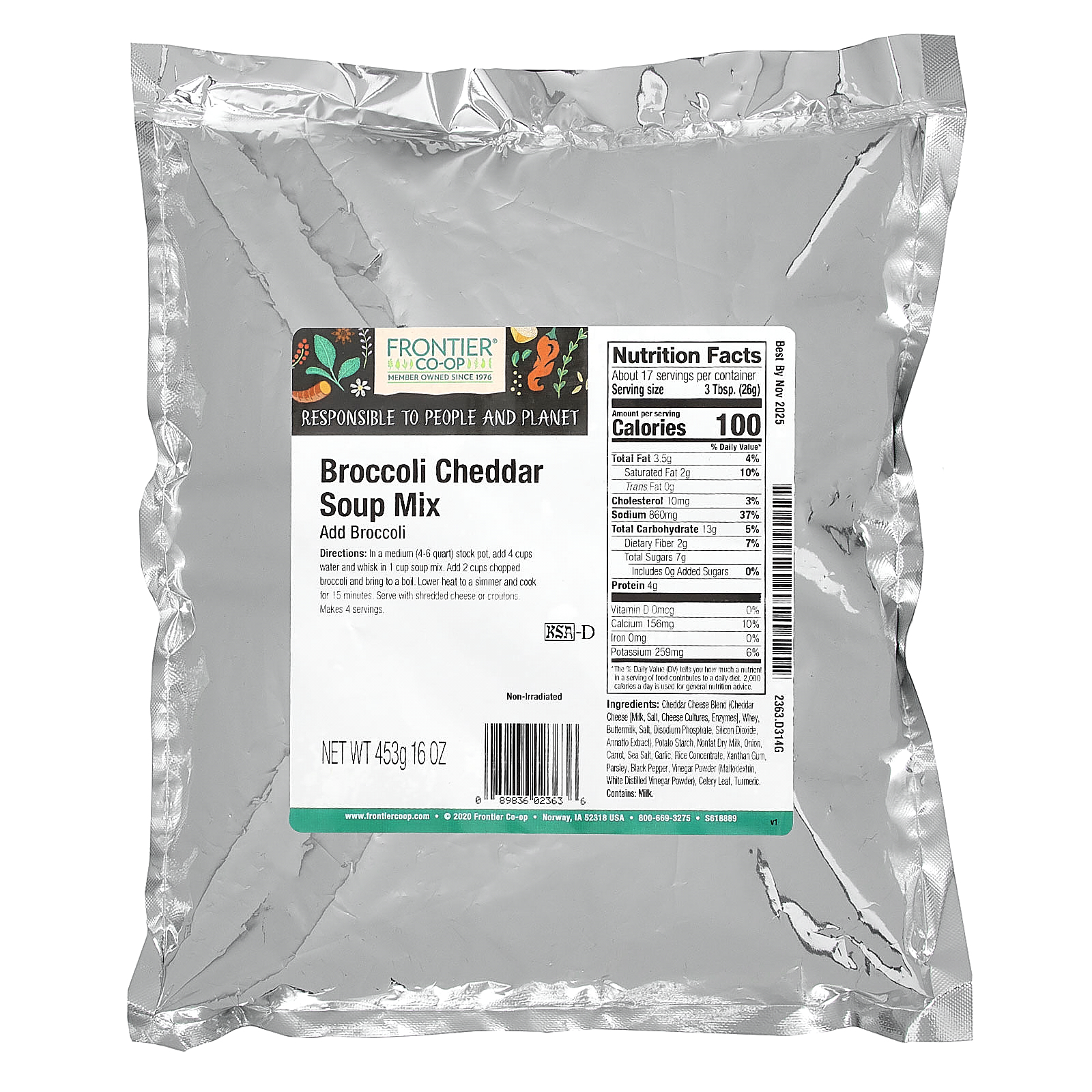 Broccoli Cheddar Soup Mix, 16 oz (453 g) - Afbeelding 2 van 2