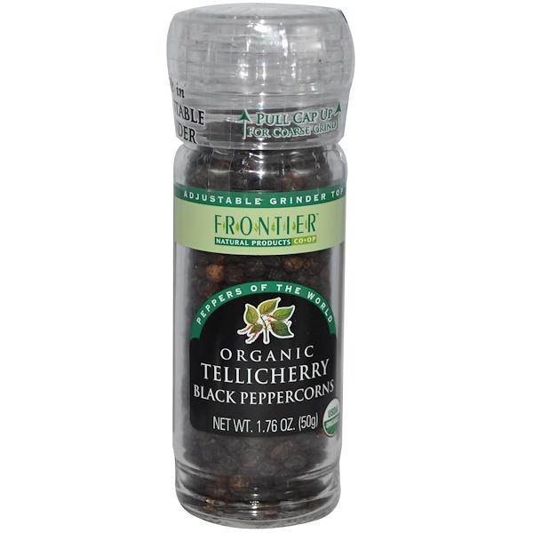 Frontier Natural Products, Органический черный перец Tellicherry горошком, 1,76 унции (50 г)