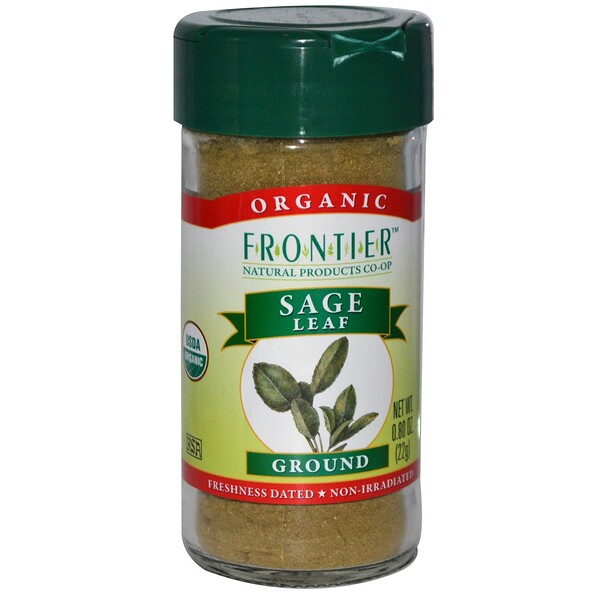 Frontier Natural Products, Organic Sage Leaf, Ground, 0.80 oz (22 g) (Discontinued Item) 