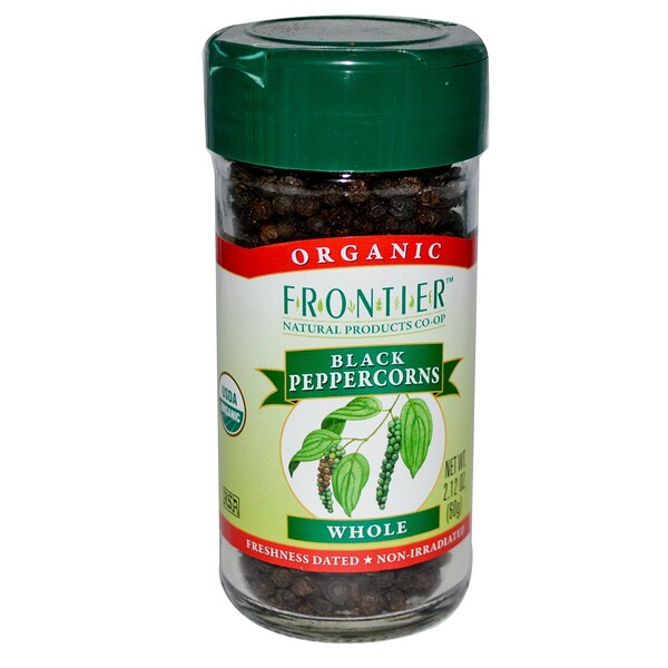 Frontier Natural Products, Органический цельный черный перец 2.12 унции (60 г) (Discontinued Item) 