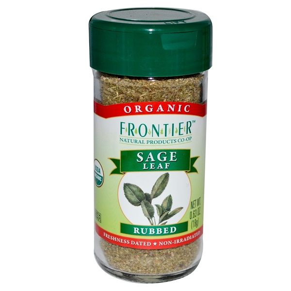 Frontier Natural Products, Органические сушеные листья шалфея, растертые, 0,63 унции (18 г) (Discontinued Item) 