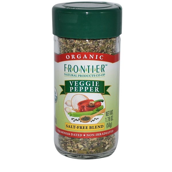 Frontier Natural Products, Organic Veggie Pepper, Salt-Free Blend, 1.78 oz (50 g) (Discontinued Item) 
