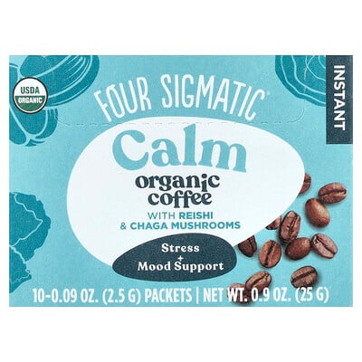 Product Image for Four Sigmatic, Instant Organic Coffee with Reishi & Chaga Mushrooms, Calm, Medium Roast, 10 Packets, 0.09 oz (2.5 g) Each