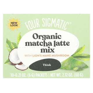 Four Sigmatic, Think, biologische matcha latte mix met leeuwenmanenpaddestoelen, 10 zakjes, 0,21 oz (6 g) per stuk