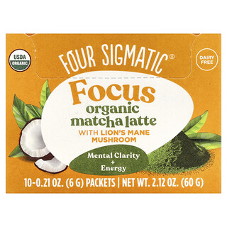 Four Sigmatic, Think, Organic Matcha Latte Mix with Lion's Mane Mushrooms, 10 Packets, 0.21 oz (6 g) Each