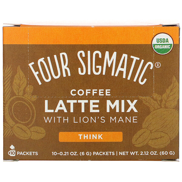 Four Sigmatic, ヤマブシタケ入りコーヒーラテミックス、10袋、各6g（0.21オンス）
