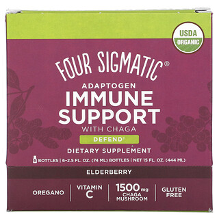 Four Sigmatic, Adaptogen Immune Support with Chaga, Elderberry, 6 Bottles, 2.5 fl oz (74 ml) Each