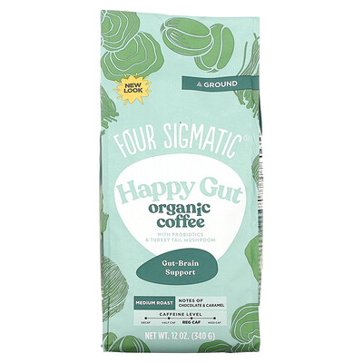 

Four Sigmatic Happy Gut Organic Coffee with Probiotics and Turkey Tail Mushrooms Ground Medium Roast 12 oz (340 g)