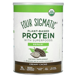 Four Sigmatic, Plant-Based Protein with Superfoods, Pflanzliches Protein mit Superfoods, cremiger Kakao, 600 g (21,16 oz.)