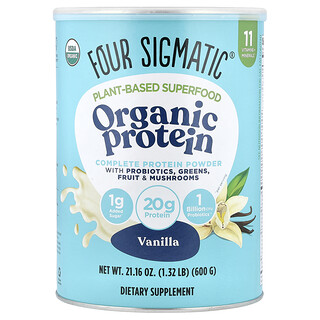 Four Sigmatic, Суперхрана на растителна основа, биологичен протеин, ванилия, 600 g (1,32 lb)