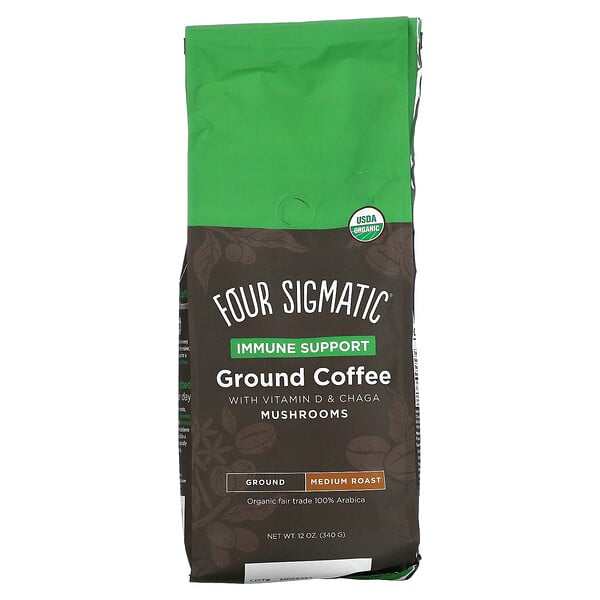 Four Sigmatic‏, Immune Support Ground Coffee with Vitamin D & Chaga Mushrooms, Medium Roast, 12 oz (340 g)