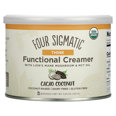 Four Sigmatic Функциональные сливки с грибами гривы и маслом MCT, Think, какао и кокос, 120 г (4,23 унции)