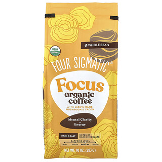 Four Sigmatic, Focus, Café Orgânico com Cogumelo Juba-de-Leão e Yacon, Grão Integral, Torra Escura, 283 g (10 oz)