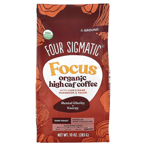 Four Sigmatic, Think, Organic High Caf Coffee with Lion's Mane Mushroom & Yacon, Bio-Kaffee mit hohem Koffeingehalt, Löwenmähne-Pilz und Yacon, gemahlen, dunkle Röstung, 340 g (12 oz.)