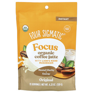 Four Sigmatic, フォーカス、ヤマブシタケ配合オーガニック インスタント コーヒー ラテ、オリジナル、120g（4.23オンス）
