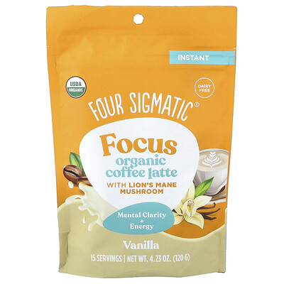 Product Image for Four Sigmatic, Focus, Organic Instant Coffee Latte With Lion's Mane Mushroom, Vanilla, 4.23 oz (120 g)