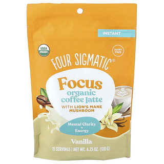 Four Sigmatic, Focus, Café latte instantáneo orgánico con hongo melena de león, Vainilla, 120 g (4,23 oz)