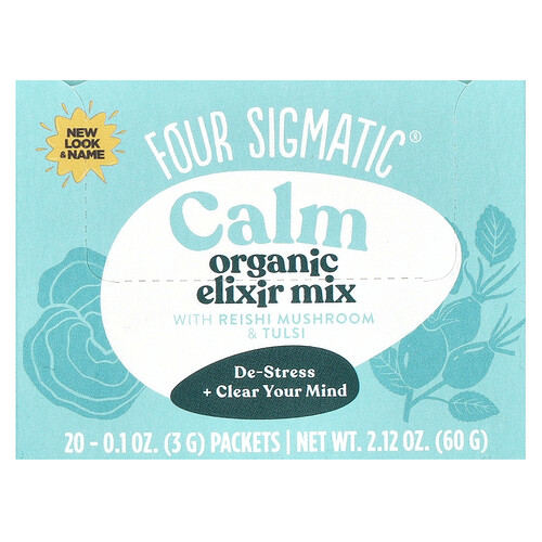 Four Sigmatic Calm, Organic Elixir Mix With Reishi Mushroom & Tulsi, Caffeine Free, 20 Packets, 0.1 oz (3 g) Each