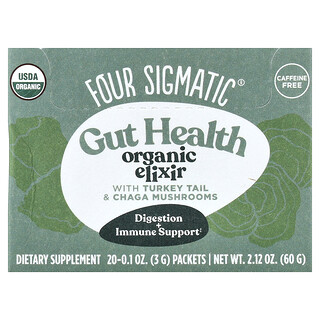 Four Sigmatic, Elisir biologico per la salute intestinale, con coda di tacchino e funghi chaga, senza caffeina, 20 bustine, 3 g ciascuna