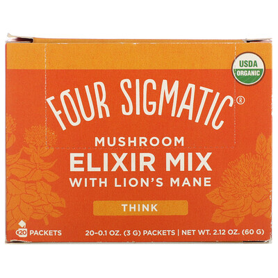 Four Sigmatic Смесь грибного эликсира с львиной гривой, 20 пакетиков по 0,1 унции (3 г) каждый