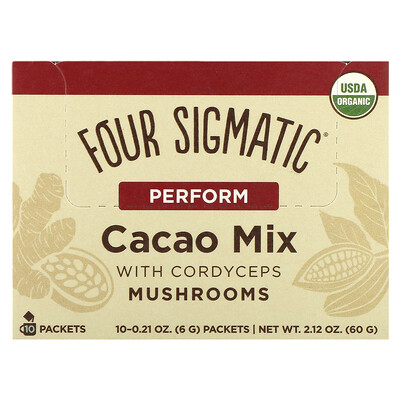 Four Sigmatic Смесь грибов и какао с кордицепсом, 10 пакетиков по 0,21 унции (6 г) каждый