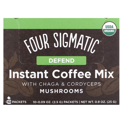 Four Sigmatic Растворимый грибной кофе с чагой и кордицепсом, средняя обжарка, 10 пакетиков по 2,5 г (0,09 унции)