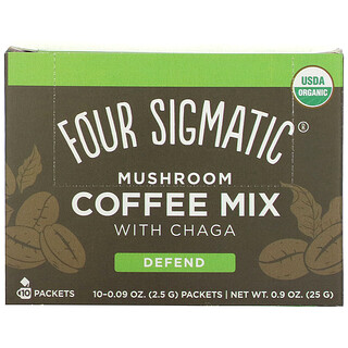 Four Sigmatic, قهوة عش الغراب الممزوجة بفطر الشاجا، دعم أنظمة الدفاع، محمصة وسط، 10 أكياس، 0.09 أونصة (2.5 جم) لكل كيس